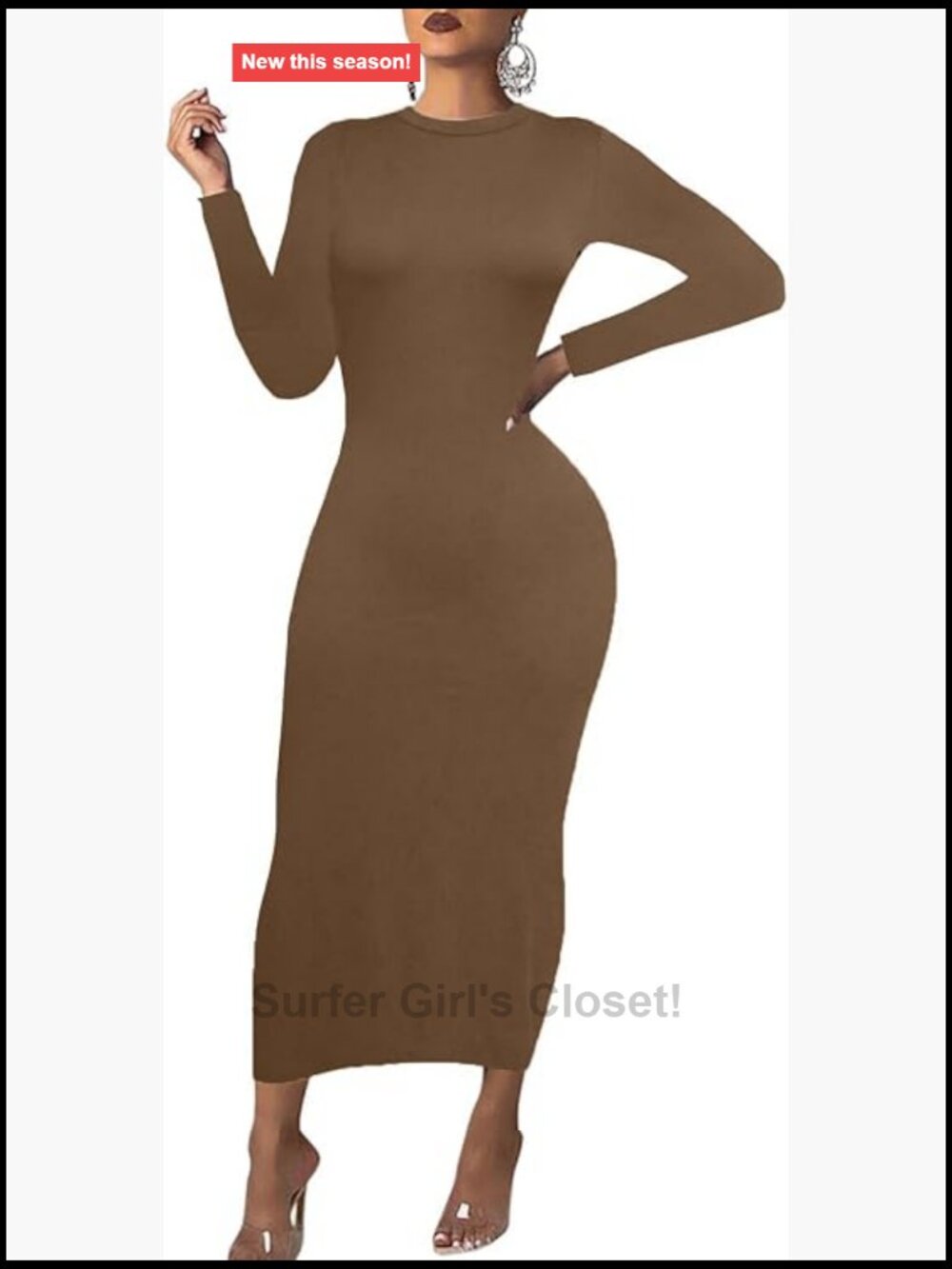 Women's Long Sleeve Bodycon Dress Maxi Casual Party Tight Pencil Dresses